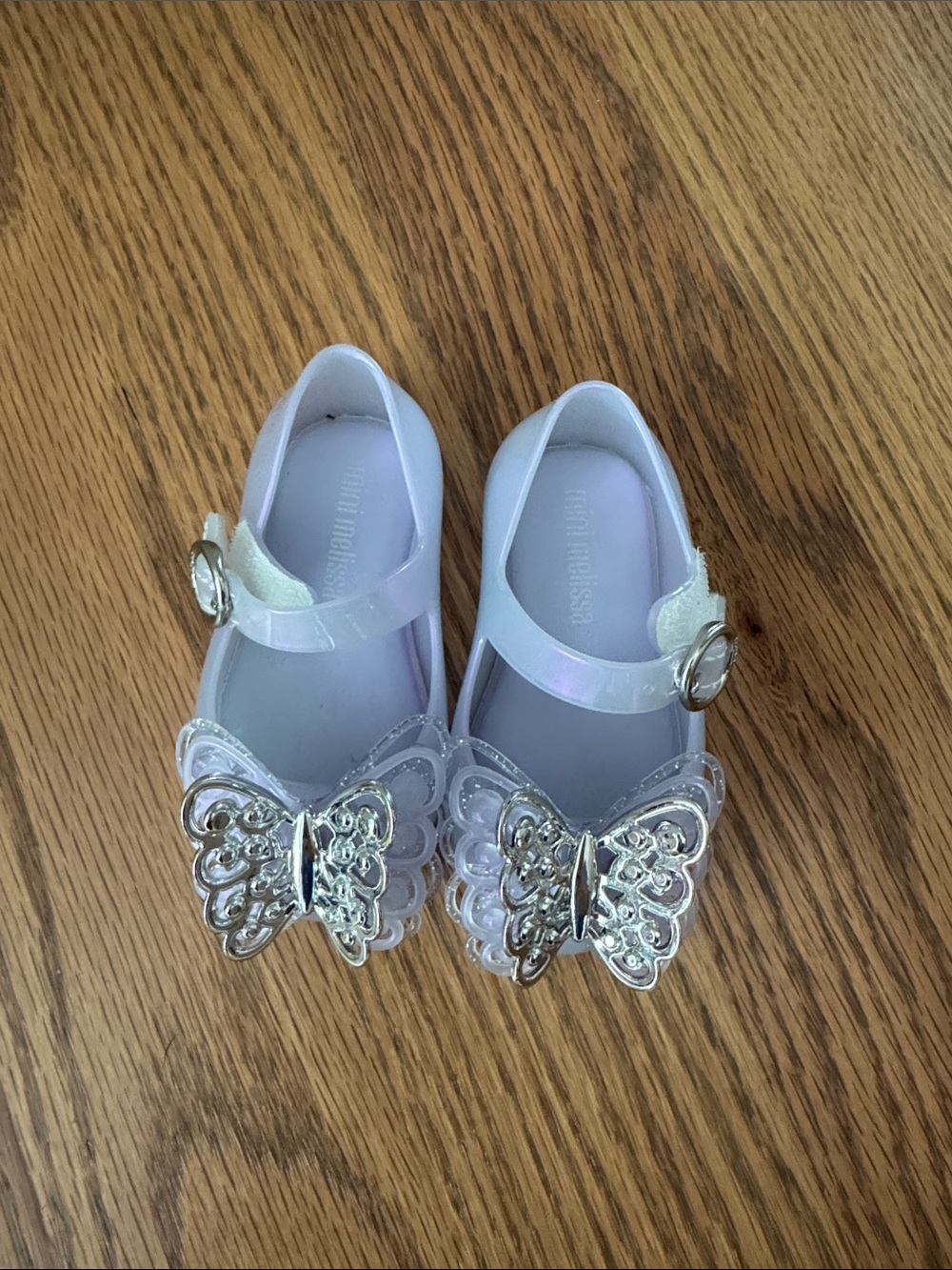 Mini Melissa Lilac Jelly Mary Janes with Silver Butterfly Accent